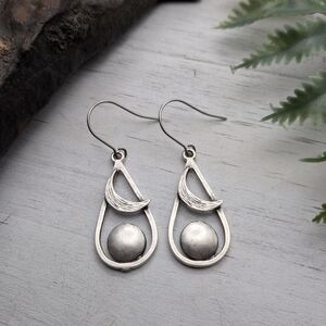 Antique Silver Teardrop Moon & Sun Earrings / Celestial Jewelry